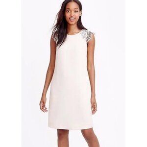 J CREW Petit Size 0P Lace Shoulder Shift Dress Ivory Lined Zip Back Career SHO